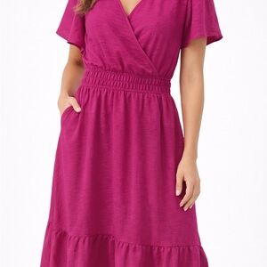 Monteau Los Angeles Magenta Pink Wrap-Style Midi Dress XL | NWT
